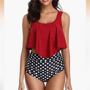Swimsuit set Flounce crop Top with Tummy Control High Waisted Bottom swimwear